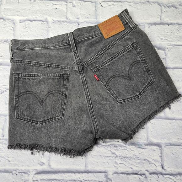 Levi's Pants - Iconic Women's Levi Premium 501 Black Denim Cutoff Shorts Faded Distressed sz 30